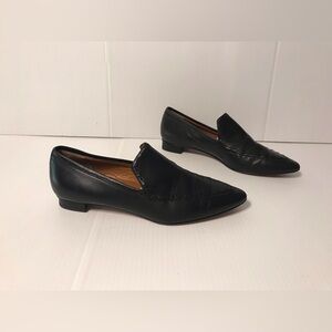 Aquatalia black leather pointy toe slip on loafers shoes size 7 Made in Italy